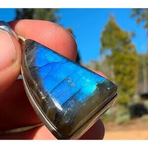 Vintage Sterling Silver Necklace 925 Pendant Labradorite 20”